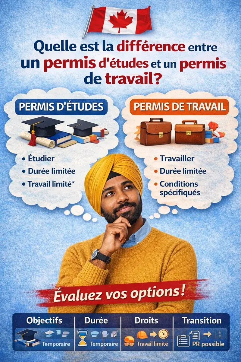Permis études vs travail